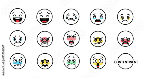 Collection of various emoji faces expressing different human emotions and feelings.