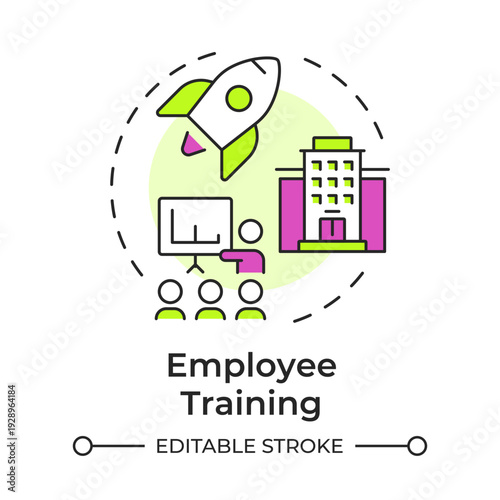 Employee training multi color concept icon. Professional development, organizational growth. Round shape line illustration. Abstract idea. Graphic design. Easy to use in presentation, blog post