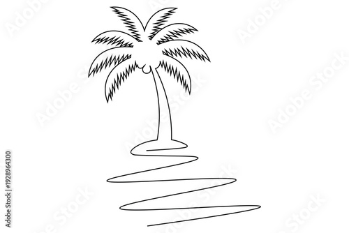 Palm Leaf One Line Drawing Minimal Water Reflection Tropical Monoline Illustration