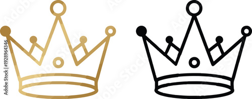 Golden and black crown icon set isolated on transparent background