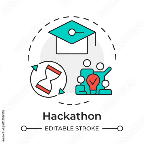 Hackathon multi color concept icon. Team collaboration, skill development. Problem solving. Round shape line illustration. Abstract idea. Graphic design. Easy to use in presentation, blog post