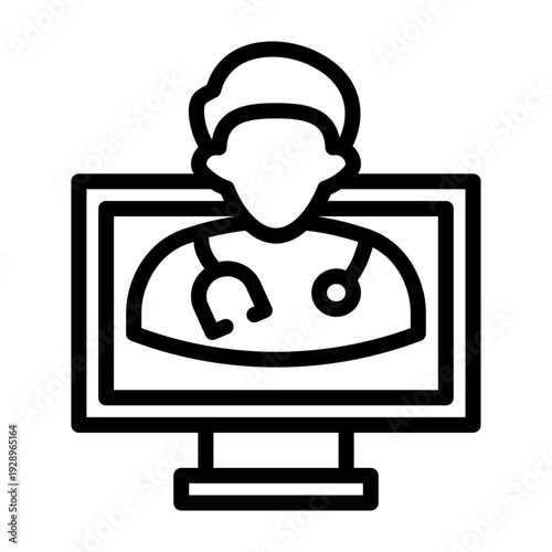 Telehealth Nurse Vector Line Icon Design