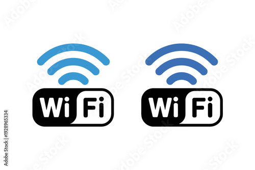 A vector graphic illustration of two WiFi symbols with blue signal waves on a white background