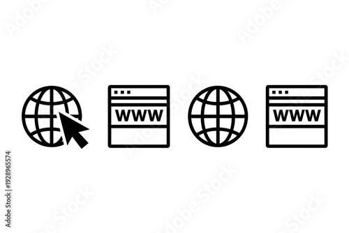Illustration of a cursor clicking on a globe with two web browsers isolated on transparent background