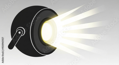 Whisk with bright yellow light shining through kitchen tool with handle mixing motion black and white illustration