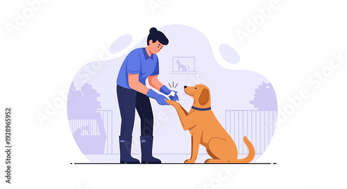Person training a golden retriever dog giving a paw.