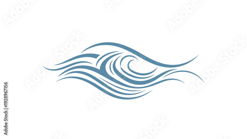 Abstract blue wave graphic element with stylized flowing lines representing the ocean, water movement, or surf culture.