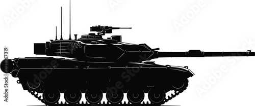 Photos Army Battle Tank Icon, Modern Armored Military Vehicle Black Silhouette Illustra