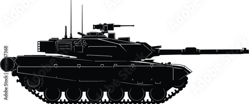Military Tank Icon, Armored Combat Vehicle Black Silhouette Illustration for Defense Army Warfare Protection and Tactical Operation Concept