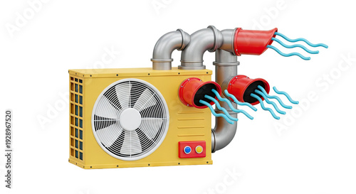 Yellow Air Conditioner Unit with Blue Air Streams