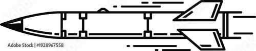 Rocket Missile Icon, Fast Launch Projectile Black Silhouette Illustration for Military Defense Aerospace Technology and Speed Concept