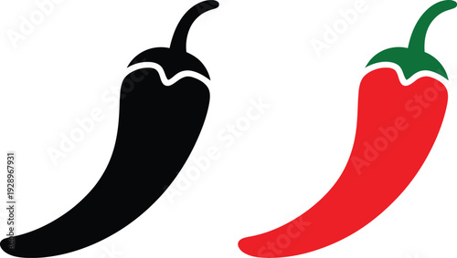 Chili peppers graphic illustration featuring red and black peppers with green stem on a blank background perfect for culinary and cooking designs.