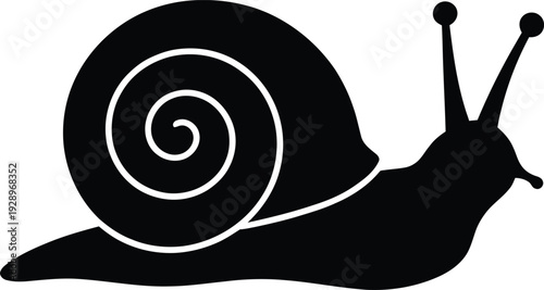 Simple black and white illustration of a snail with a spiral shell and extended antennae on a plain white background.