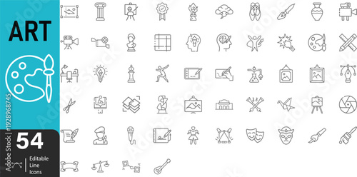 Art In Modern Editable Thin Stroke Line Style Icons Set Collection Of Culture Related Icons Of Painting, Literature, Theatre And More Isolated On Transparent Background