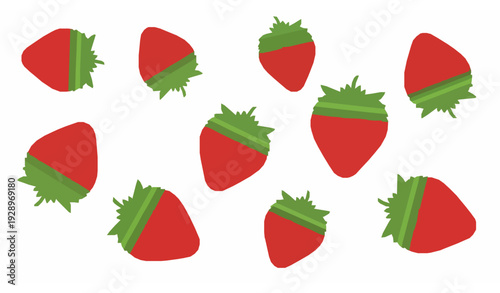 Juicy Red Strawberry Flat Vector Set with Fresh Berry Elements for Packaging and Branding