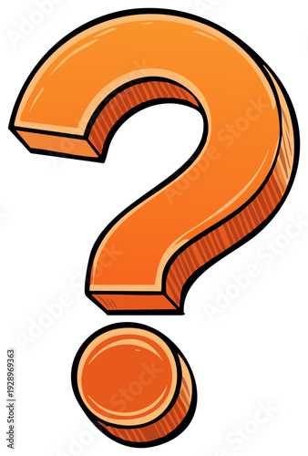 Bright orange question mark with comic book style shading and outline