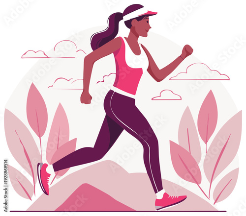 Woman running outdoors in a sporty outfit, active lifestyle concept