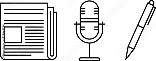 Journalism and media concept with newspaper, microphone and pen icons vector. World press freedom day