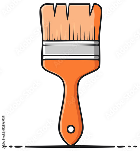 Simple cartoon style illustration of a wide paintbrush with an orange handle for painting and home renovation