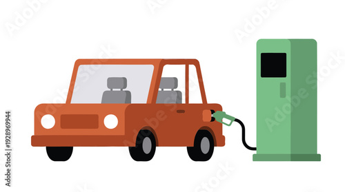 Car Refueling at Gas Station — Flat Vector Illustration