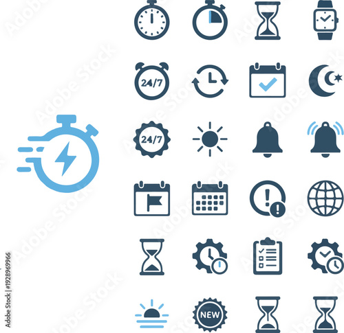 Time Management, Productivity, and Deadline Solid Icon Set