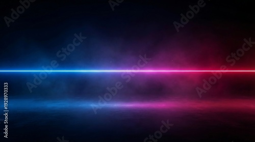 Abstract futuristic neon light line on dark smoky background