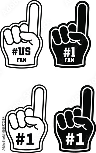 Collection of foam fingers with various designs including number one and us fan symbols for sports enthusiast events