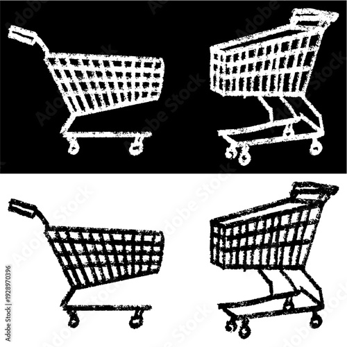 Set editable chalk drawing shopping cart vector for consumer economics classes. Ideal for symbolizing school retail studies, vintage market purchases, and budget grocery.