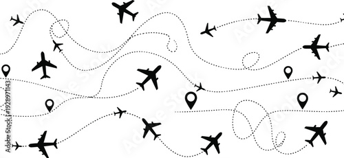 Airplane Flight Path and Travel Route Illustration