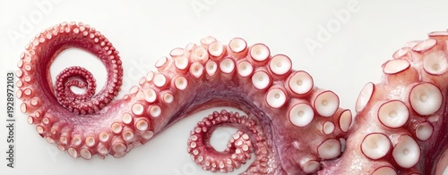 The Octopus Tentacles Curling in Close Up on a White Background