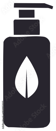 Eco friendly organic skincare product pump bottle with leaf symbol icon