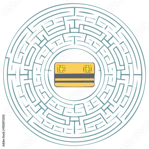 Credit Card Maze Challenge Financial Obstacle Problem Solving Concept