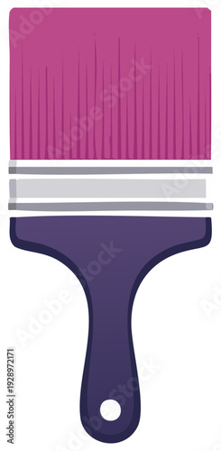 Paintbrush with bright pink bristles and a purple handle for art and crafts