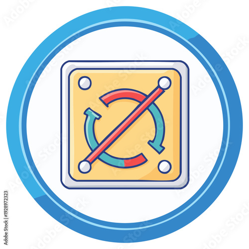 Iteration Process Illustration with Arrows, Cycle, Reload, and a Line in the Middle, All in a Circle Frame