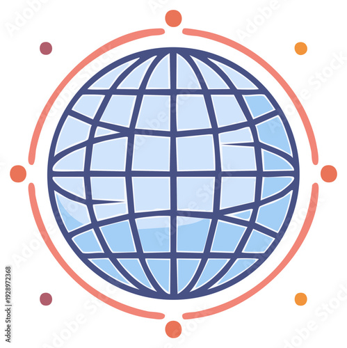 Stylized Globe Icon Surrounded by Connecting Circular Orbits Connectivity Concept