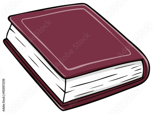 Closed hardcover book with a maroon cover cartoon vector illustration