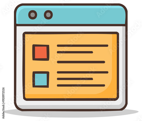 Simple cartoon browser window illustration showing a web page layout for UI UX design and digital media concepts