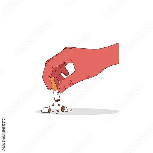 break cigarette, hand crushing a cigarette gently