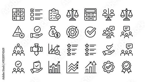 Business Icons Set with Finance and Management Symbols Isolated on White