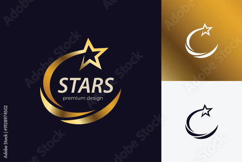 Star Luxury Logo Design with Golden Crescent Swoosh and Abstract Shine Concept for Premium Brand Identity, Corporate Business, and Exclusive Company Logo Template