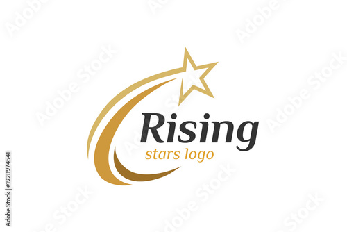 Rising Star Logo Design with Golden Shooting Star and Dynamic Swoosh Concept for Business Growth, Corporate Brand, and Startup Company Identity