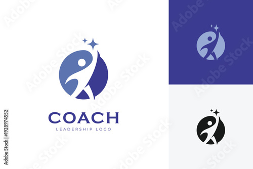 Coach Leadership Logo with Abstract Active Human Reaching Star Graphic Concept for Training Center, Mentoring Program, and Consulting Agency Logo Icon Design