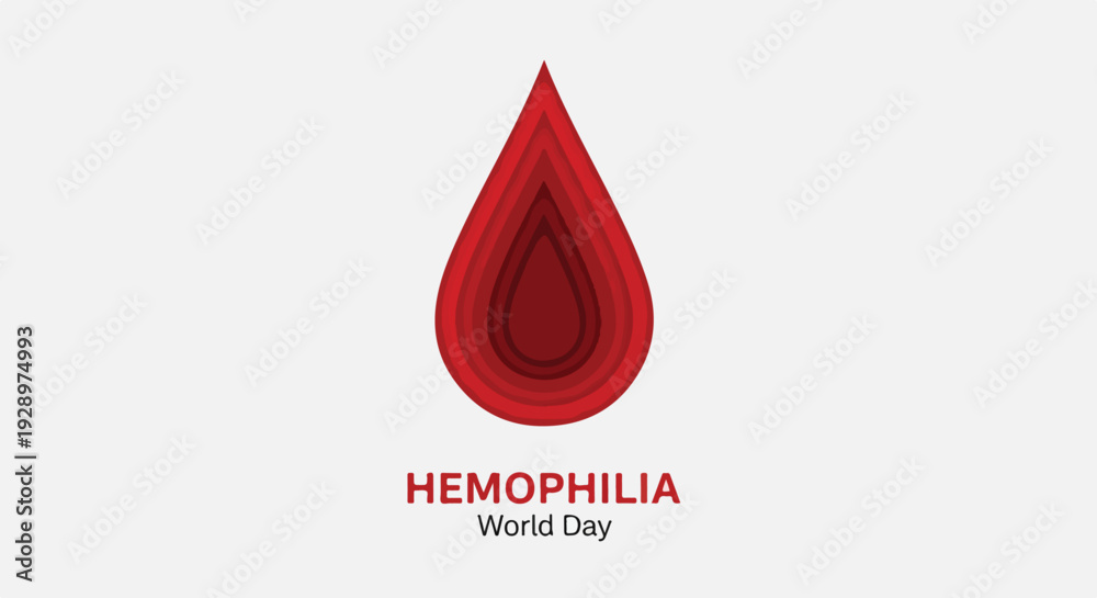 Obraz premium A red teardrop logo with concentric circles and the words 'HEMOPHILIA World Day' on a white background, symbolizing awareness for World Hemophilia Day.