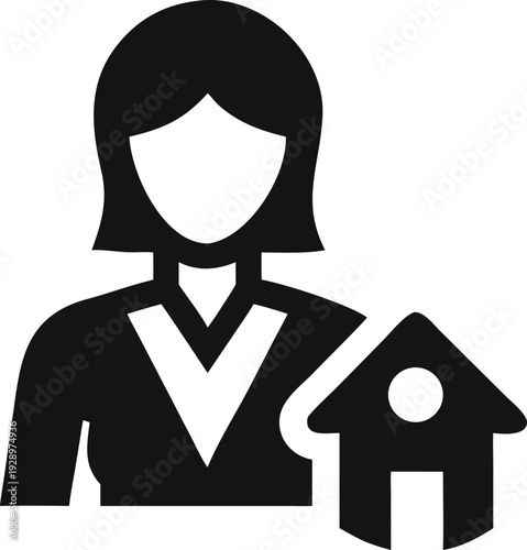 Female Professional Icon Representing Home Ownership and Residential Property Management