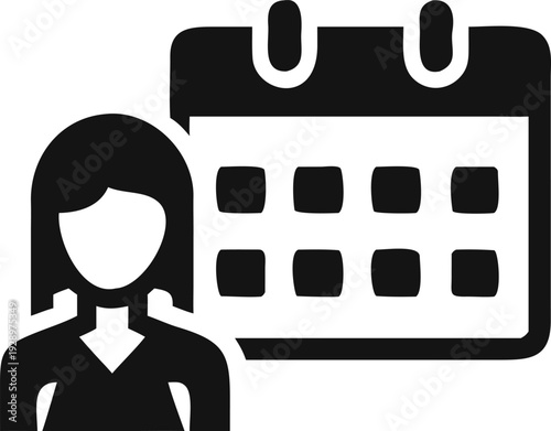 Female professional representing scheduling and event management with a calendar icon