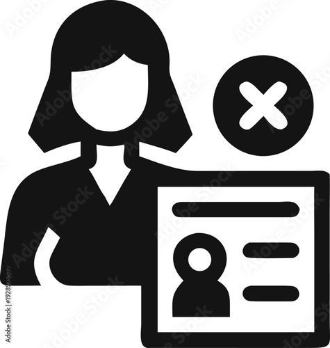 Female Profile Rejection Icon Representing Unsuccessful Application or User Deletion Status