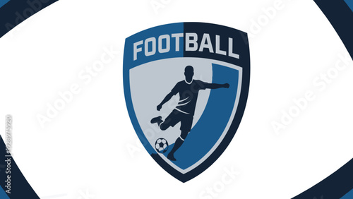 Football Logo: A dynamic and energetic logo, with a silhouette of a footballer in action kicking the ball, encapsulated within a shield and framed by sleek, modern design elements.