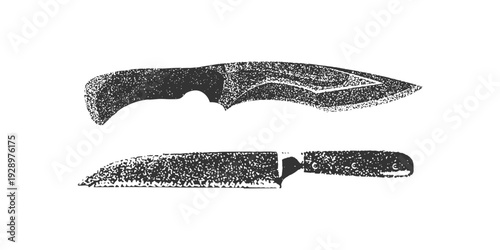 kitchen knife vintage  art with halftone stipple effect, for grunge punk y2k collage design. Pop art style. isolated on a clean white background.