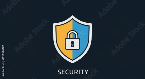 Digital security shield with padlock icon and text security.