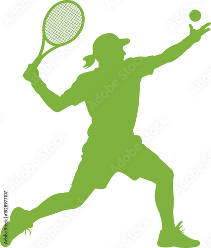 Tennis Player Serving Silhouette Vector Illustration: Sports Athlete Action Graphic.
